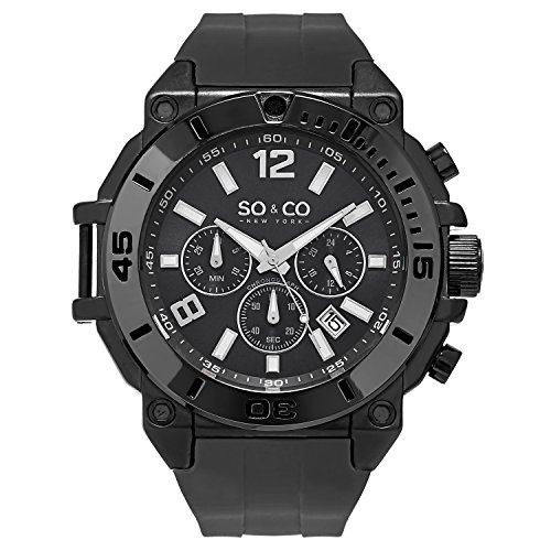 SO & CO New York Yacht Timer 5231.1 Men's Chronograph Gray Case Silicone Rubber Strap 10 ATM Date Quartz Wrist Watch