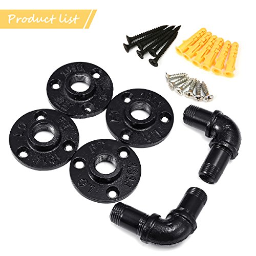king do way 2Pcs 8x8cm Industrial Black Iron Pipe Bracket Wall Mounted Floating Shelf Hanging Wall Hardware Decor For Farmhouse Shelving Hardware Heavy Duty