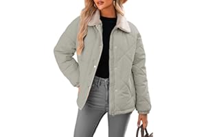 Dokotoo Women's Winter Casual Quilted Jackets Long Sleeve Button Down Puffer Jacket Padded Outerwear Coats