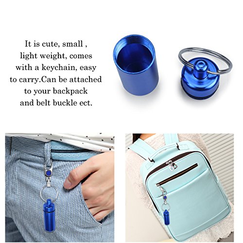 Ewinever 10-Pack Waterproof Aluminum Pill Box Case Bottle Holder Container with Keychain Multi Colors