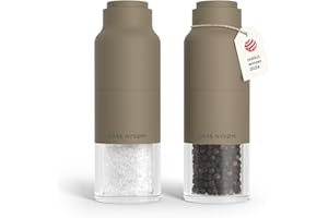 LARS NYSØM Salt and Pepper Grinder Set, Stainless Steel Manual Salt and Pepper Mills, Adjustable Ceramic Grinder, Design Spic
