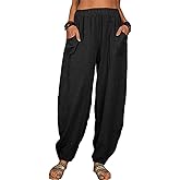 utcoco Women's Cotton Linen Harem Pants Casual Loose Fit High Waisted Pants Trousers with Pockets
