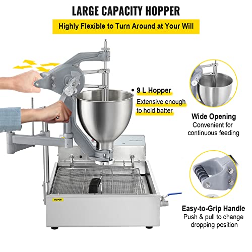 VEVOR Donut Fryer Manual Commercial Mini Donut Maker 9L Capacity Hopper