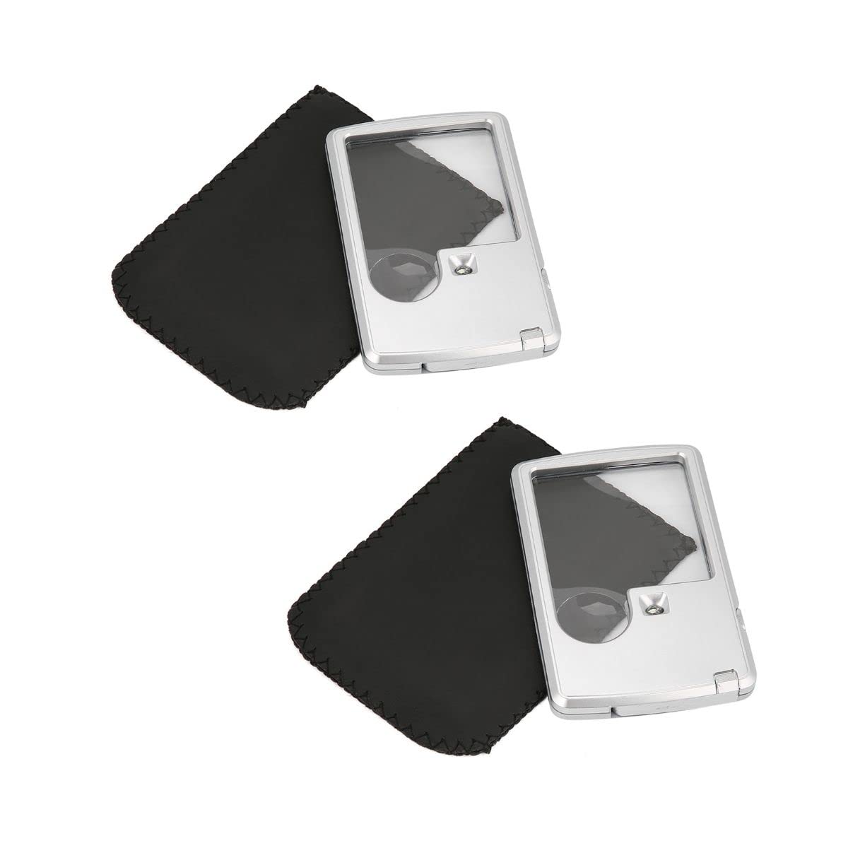 Oumefar 2Pcs Credit Card Magnifier With LED Light Illuminated Square with Leather Case 3X 6X Double Lens Pocket Sized Magnifying Glass (White 2Pcs)