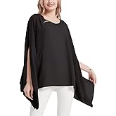 Wiiiwish Women's Floral Chiffon Blouse Batwing Summer Hippie Sheer Loose Caftan Poncho Tunic Shirt Tops