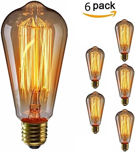 ANGESHEN Vintage Edison Bulbs 60W Antique Classic Style Squirrel Cage Filament Incandescent Light Bulb E26 Base ST64 120V for Home Lighting Fixtures Lamp's Bulbs Warm Lighting Dim 3000K, 6 Pack