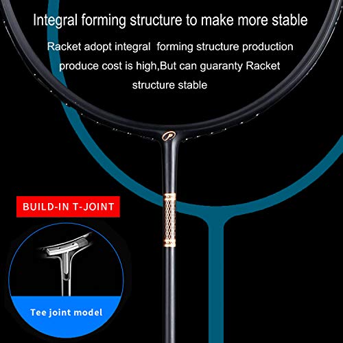 OPPUM Graphite Badminton Racket Integral Moulding Craft Racket Full Carbon Fiber Material Lightweight 1 Player Badminton Racquet-Black