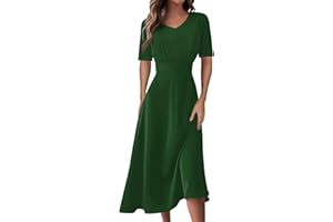 DOPOCQ Women's Spring Dresses 2024 Short Sleeve V Neck High Waist Chiffon Dress Summer Swing Maxi Dresses