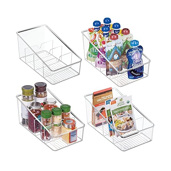 iDesign-77650-Linus-Kitchen-Organizer-Bin-For-Food-Storage-CondimentDressing-Pouches-Clear iDesign Divided Storage Container, Fridge Organiser, BPA-free Clear Drawer Organizer for Kitchen, Fridge and…
