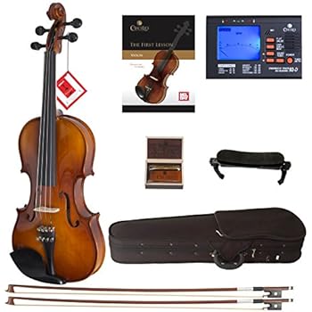 Cecilio CVN-300 Solidwood Ebony Fitted Violin with D'Addario Prelude Strings, Size 4/4 (Full Size)