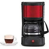 Holstein Housewares 5 Cup Coffee Maker, Black/Metallic Red - User Friendly One-Touch Operation