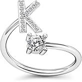FUTIMELY Initial Letter Ring Alphabet Ring A-Z Silver Crystal Open Adjustable Personalized Initial Ring for Women