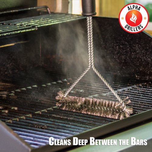 Alpha Grillers BBQ Grill Brush. Stainless Steel Bristles, 18 Inch Long Tools. Best Cleaner for A Weber Barbecue
