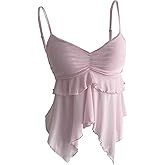 SHENHE Women's Summer Tank Spaghetti Strap Ruffle Babydoll Top Flowy Asymmetrical Boho Cami