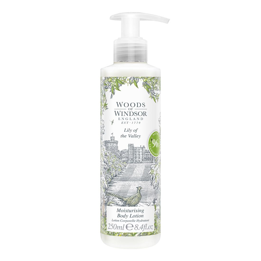 Woods of Windsor Body Lotion, Floral Body Moisturiser for Women with Notes of Geranium and Citrus, Fast Absorbing Body Cream to Help Soften and Moisturise Skin, Lily of the Valley Scent 250ml