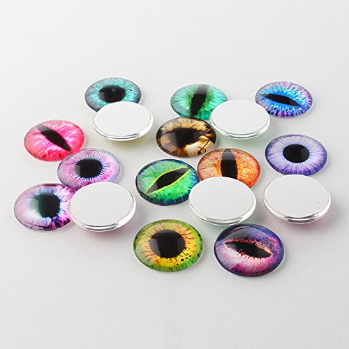 Beadthoven 10pcs 20mm Mixed Style Dragon Eye Half Round Printed Glass Cabochons, Jewelry Finding Cameo Pendant Settings,20x6mm, Mixed Color
