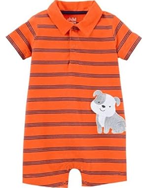 Baby Boys Collared Striped Dog Romper Sunsuit Jumpsuit Playwear