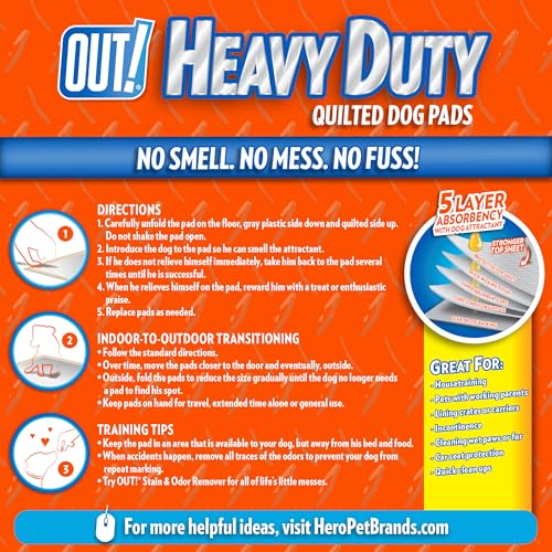 OUT! PETCARE XXL DOG TRAINING PADS, HEAVY DUTY DOG PEE PADS XXL, JUMBO PUPPY PADS, WEE WEE PADS FOR DOGS AND PUPPIES, DOG HOUSE TRAINING, LEAK PROOF, SAFE, DISPOSABLE, 26″X30″, 30 CT