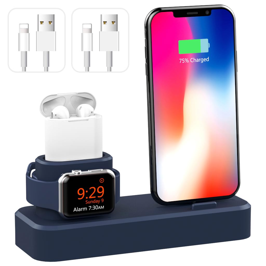 AODUKE 3 in 1 Silicone Charging Stand Dock for iWatch iPhone and Airpods 3/2/1/Pro, Charger Holder Bracket base for iWatch Ultra Series10-1 and iPhone 11/X/8/7/6/5-001-N