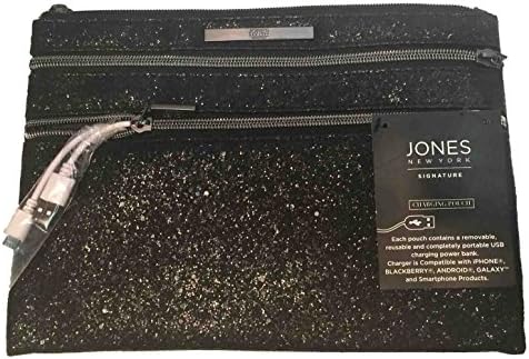 Jones New York Signature Charging Clutch Pouch Black Sugar Crystal Zip Closure