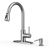 WEWE Kitchen Faucet with Soap Dispenser and Pull Down Sprayer, RV Single Handle Classic 3 Modes Stainless Steel Faucet for Kitchen Sink, RV, Stainless Steel