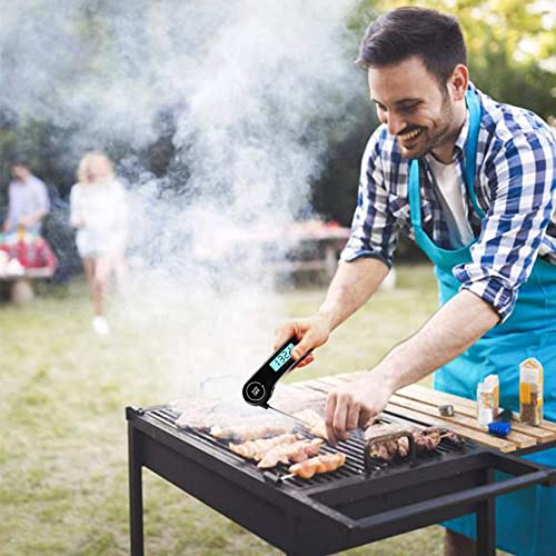 DOQAUS Digital Meat Thermometer, Instant Read Food Thermometer with Backlight LCD Screen, Foldable Long Probe & Auto On/Off, Meat Thermometer Probe for Kitchen, BBQ, Water, Milk, Cooking Food (Black)
