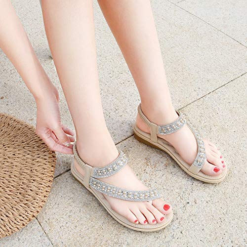 Meeshine Women's Casual Slingback Summer Beach Thong Flat Sandal(7 B(M) US,Beige 04) - Thumbnail 5