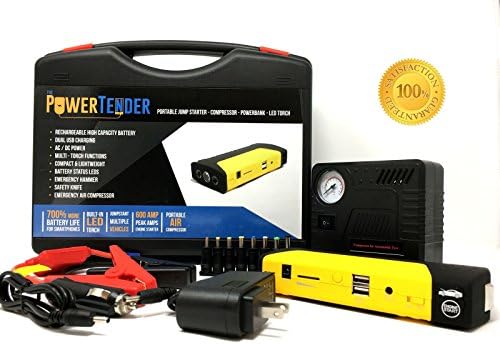 The Power Tender 16800mAH Portable Multi-function Car Jump Starter and Battery Charger with Emergency LED Flashlight and Air Compressor