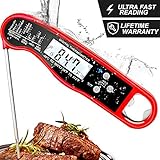 Kiaitre Digital Instant Read Meat Thermometer -Waterproof Food Thermometer with Backlight LCD for Kitchen, Outdoor, Cooking, BBQ, Grilling, Turkey and Candy