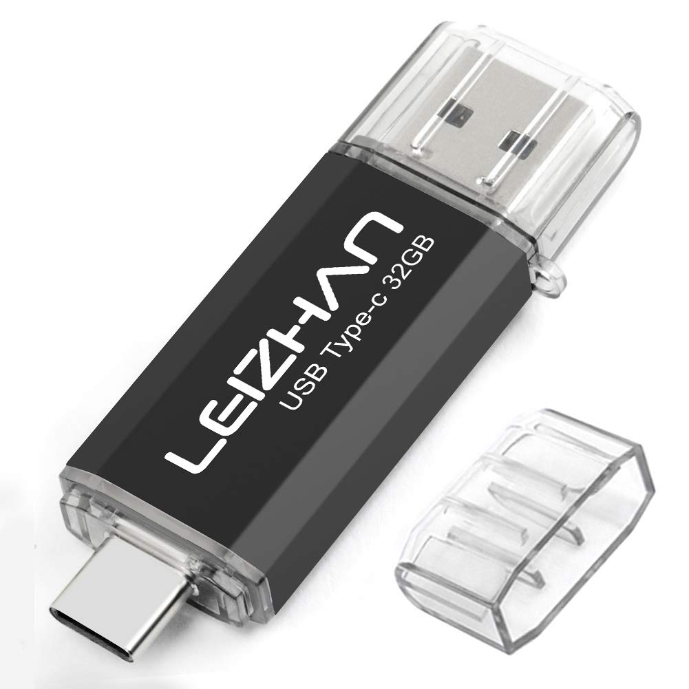 leizhan 32GB USB 3.0 Flash Drive Thumb Drives Jump Drive USB Memory Stick Type-C/USB-A 2 in 1 - Black