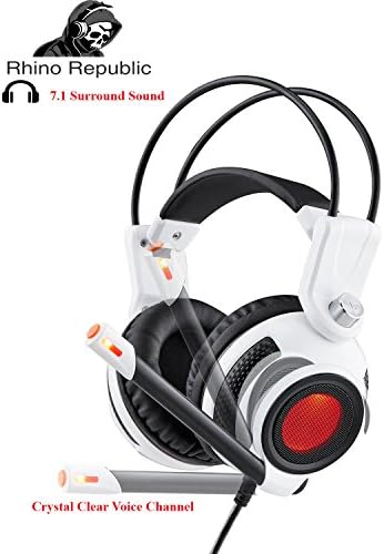 Rhino Republic Gaming Headphones 7.1 Surround Sound Amplified Bass with Bulid in Vibration Flexible Headband LED Light USB For PC/Mac Gaming Devices