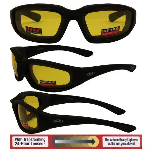 Kickback Photochromic - Light Adjusting Lens Yellow Tint to Smoke - EVA Foam Padded Motorcycle Sunglasses