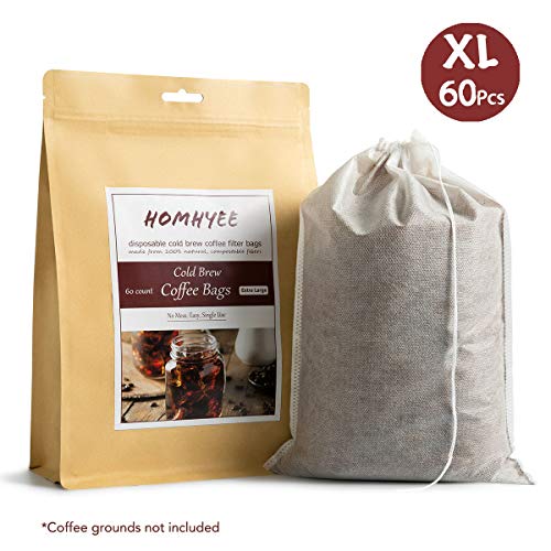 Disposable Cold Brew Coffee Filters - 60 Count Single Use Filter Sock Packs Fine Mesh Brewing Bags for Concentrate, Iced Coffee Maker, French/Cold Press Kit, Tea in Mason Jar, 8 x 12 Inches