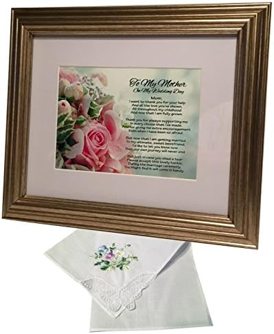 Mother of the Bride Gifts, Mother of the Groom Gifts with Lace Handkerchief, To My Mom From Bride or Groom, Sentimental Wedding Poem in Rustic Gold 8x10 Picture Frame With Embroidered White Hankie