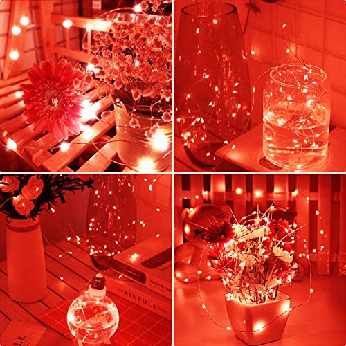 Girls Bedroom Decorations,Cshare 50 LEDs 5m/16.4ft Battery Operated Fairy Lights IP65 Waterproof Micro String Lights for Wall,Wedding,Tent,Outdoor,Indoor Decoration.(Red)