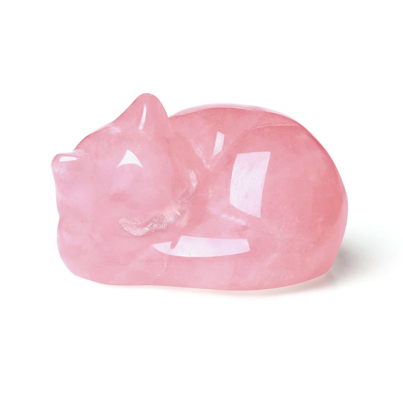 GUJOXILA Rose Quartz Healing Cryatal Pink Cat Ornaments Gifts for women Cat Lover Cats Figurine Statue for Office Desk Home Decor Small Lucky 1.5"