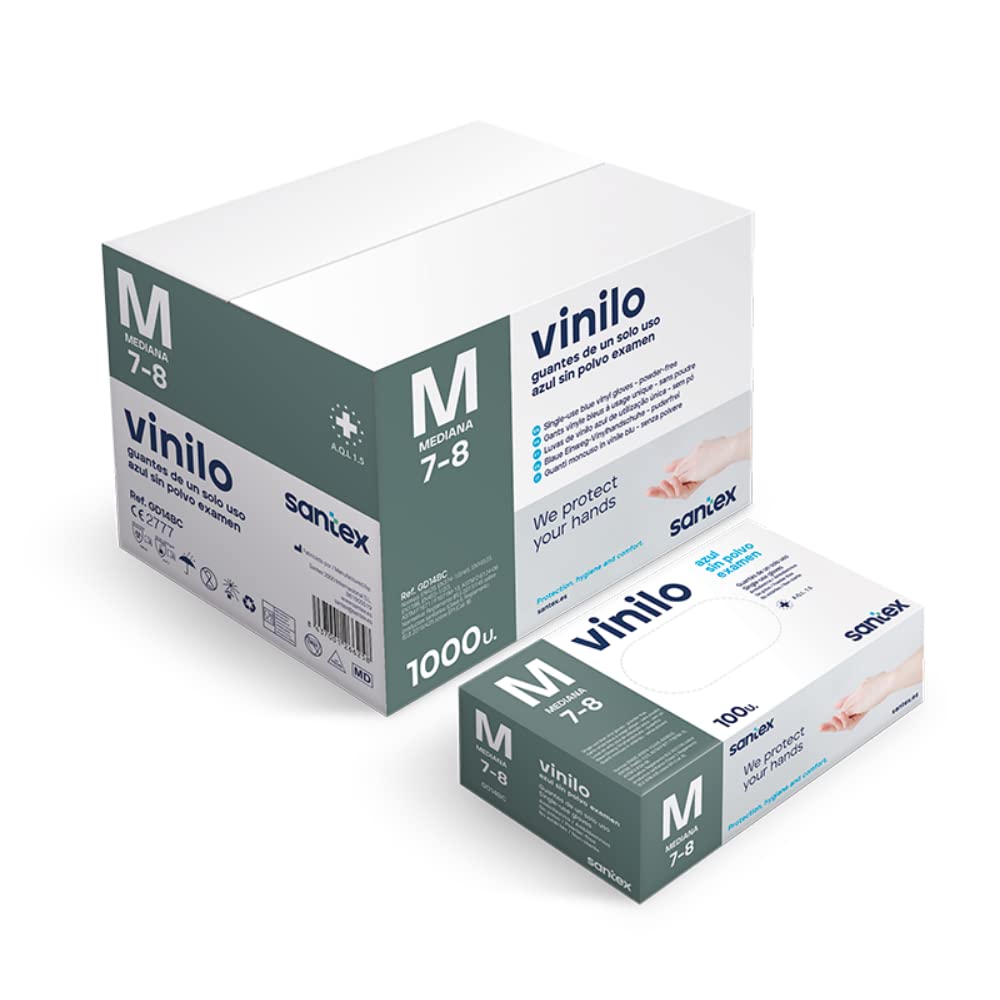 Santex Blue Vinyl Glove without Powder M 100 Units