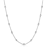 Savlano 18K Gold Plated Over 925 Sterling Silver Station Oval Moon Bead Necklace Chain For Women. Silver, Gold, Rose Gold - Made in Italy Comes With a Gift Box