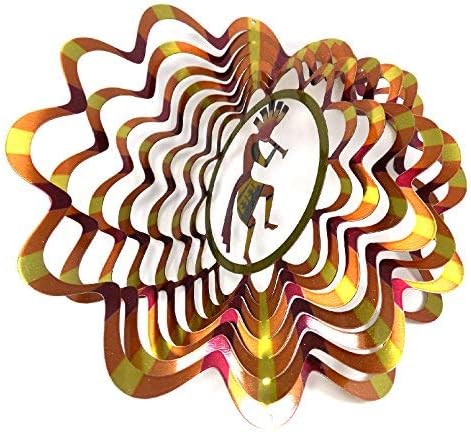 WorldaWhirl Whirligig 3D Wind Spinner Hand Painted Stainless Steel Kokopelli (12" Inch, Multi Color)