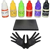 Gold, Silver &amp; Platinum Testing Kit 10k 14K 18K 22K .999 .925 Silver, Platinum Solutions with 1pc 2x2 Test Stone Precious Metal Tester Real/Fake Check Analysis Analyzer Kit, 2pcs Nitrile Gloves
