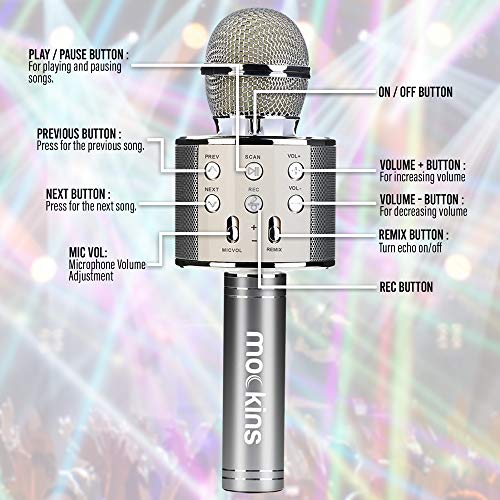 Nevlers Silver Bluetooth Karaoke Microphone for Kids with Built in
