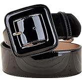 GALPADA Black Patent Leather Belt Women, Vintage Square Buckle Wide High Waist Belt for Dresses, Coats, and Skirts