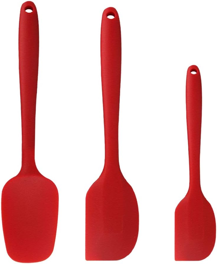 Silicone Spatula Set Silicone Kitchen Utensils Set Silicone Brush Heat Resistant Food Grade Non-Stick, for Cooking Baking Cake Decorating (Set of 3, Red)