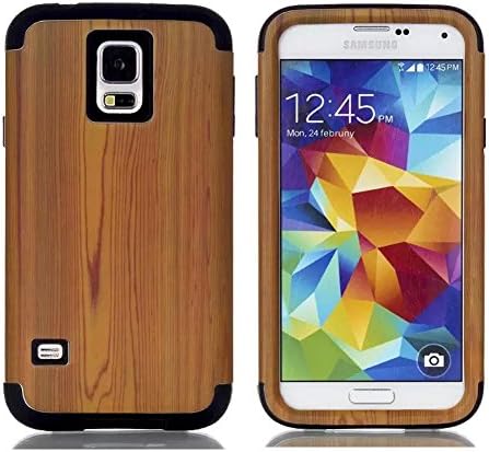 Galaxy S5 Case, MISTOT(TM) Latest Fashion Hot Sale wood grain Pattern Galaxy S5 Cover Slim Hybrid Three-in-one Shockproof Silicone Case Cover for Samsung Galaxy S5 i9600 (Black)