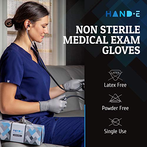 Hand-E Disposable Grey Nitrile Gloves Medium - 200 Count - Kitchen Gloves - Powder Free, Latex Free Medical Exam Gloves with Textured Grip Fingertips - Cleaning, Salon, Painting - Thumbnail 2