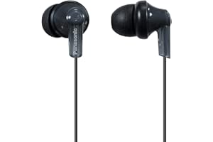 Panasonic ErgoFit Wired Earbuds, 3.5mm Jack In-Ear Wired Headphones with Dynamic Crystal-Clear Sound and Ultra Soft Ergonomic Custom-Fit Earpieces (S/M/L), for Phones and Laptops, RP-HJE120-K (Black)