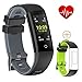 Today 50% Off! Fitness Tracker Color Display colorful UI touch screen with Heart Rate Monitor Blood Pressure Sleep Monitor IP67 Waterproof Bracelet Wristband for iOS/Android (grey+black)