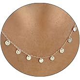 BERISO 14K Gold/Silver Plated Choker Necklace for Women Shining Dots Station Gold Chain Necklace Beads Sparkle Chain Necklace Link Chain Exquisite Jewelry for women