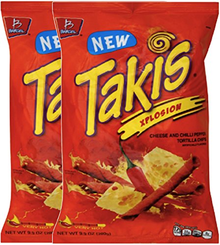 Barcel Takis Xplosion Cheese & Chilli Pepper Tortilla Chips Snack Care Package for College, Military, Sports 9.9 oz bag (2)