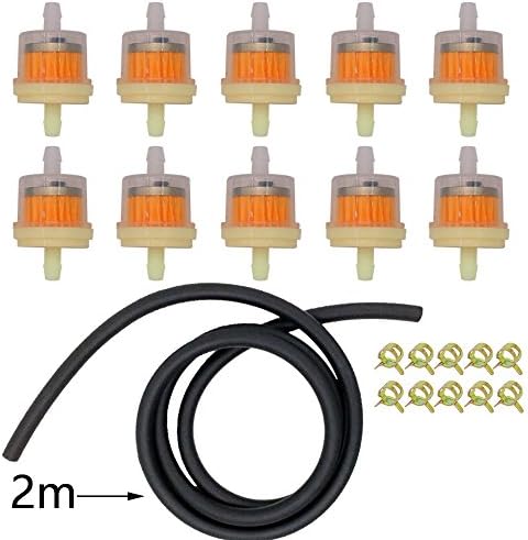 Yooppa 1/4 Inch X 5/16 Inch 10 Pack Gas Inline Fuel Filters with Magnet+6.5 Feet/2m 3/16 Inch ID Fuel Line &amp; 20Pcs 1/3 ID Hose Clamps for Kawasaki Kohler Briggs &amp; Stratton Small Engine
